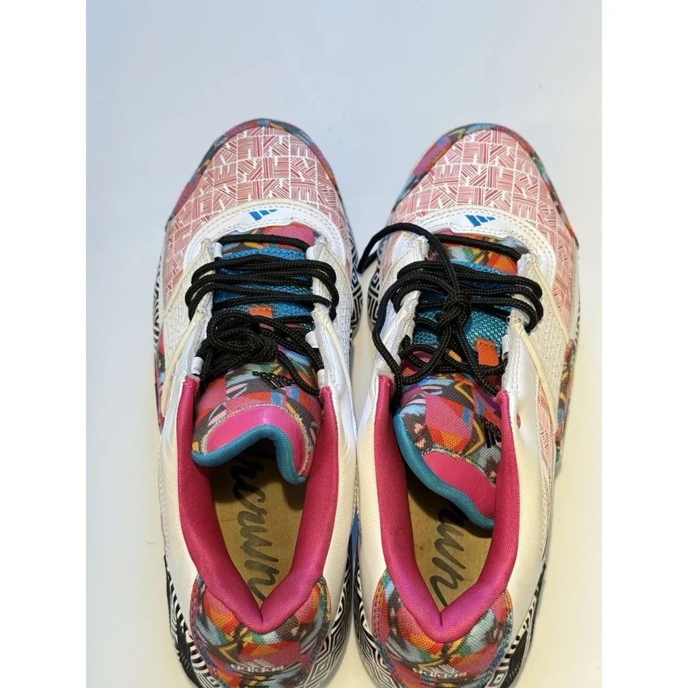Adidas Streetball Sneakers Mens 11 White Multi Color Geometric Retro Low Top